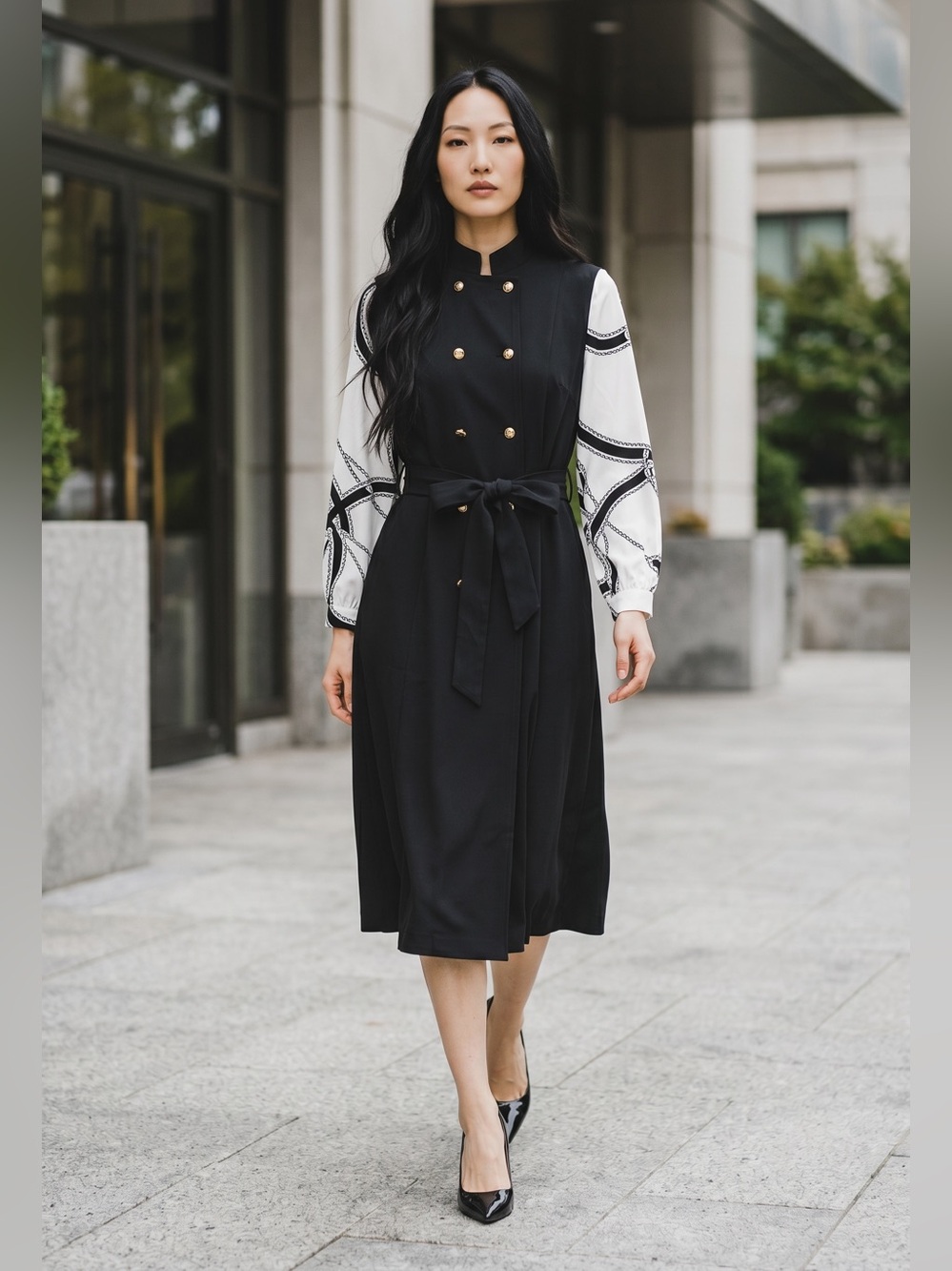 Sleeve Spliced Double-Breasted Trench Coat Dress